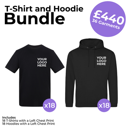 18 T-Shirts and 18 Hoodies Left Chest Print Bundle