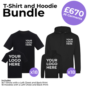 18 T-Shirts and 18 Hoodies Left Chest Print and Back Bundle