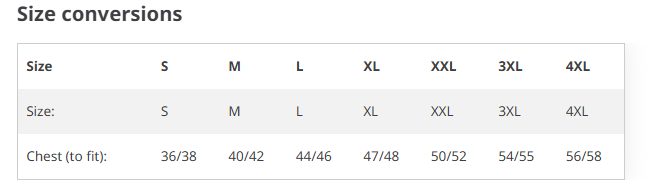 WR035 size guide