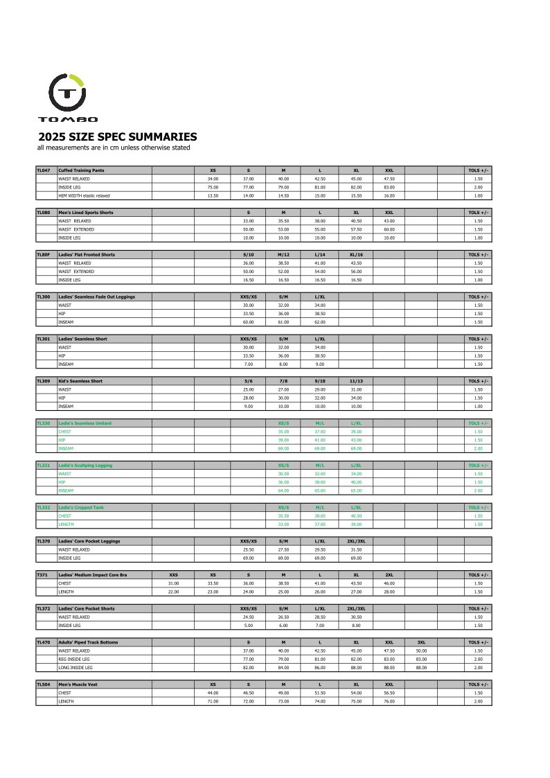 Page 2 size guide