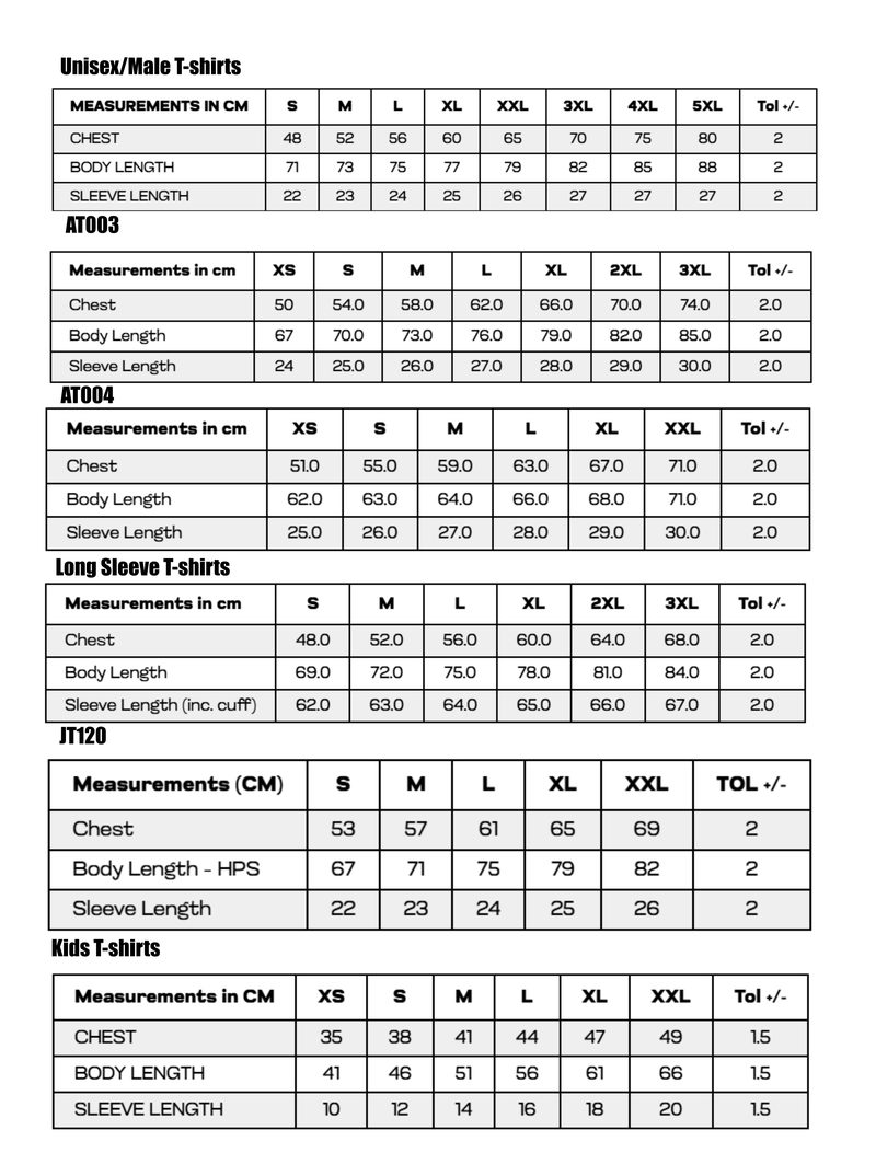 Page 1 size guide