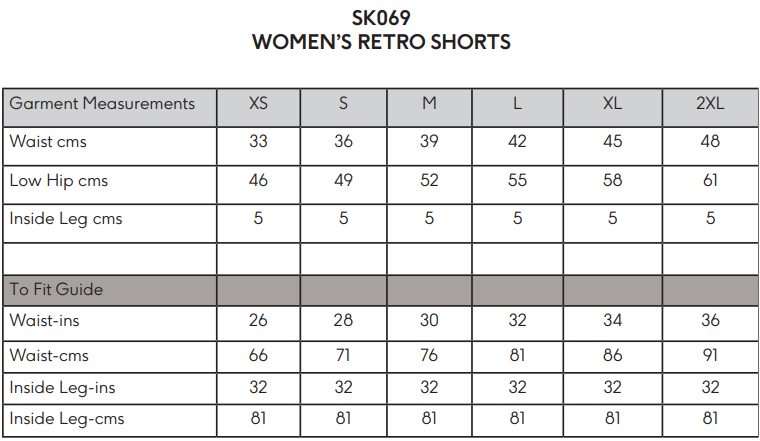 SK069 size guide