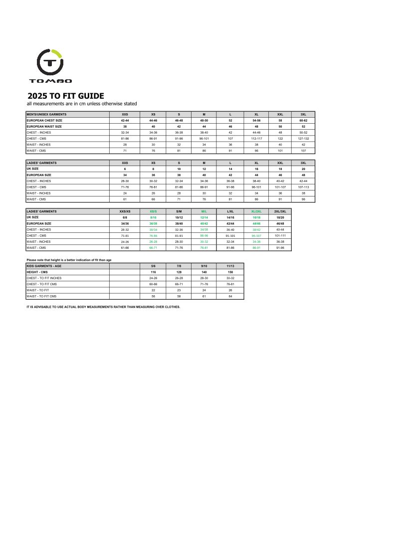 Page 1 size guide