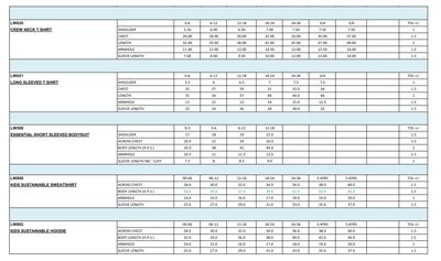All Products size guide