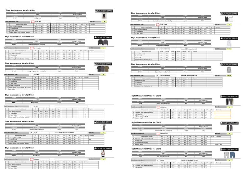All Products size guide