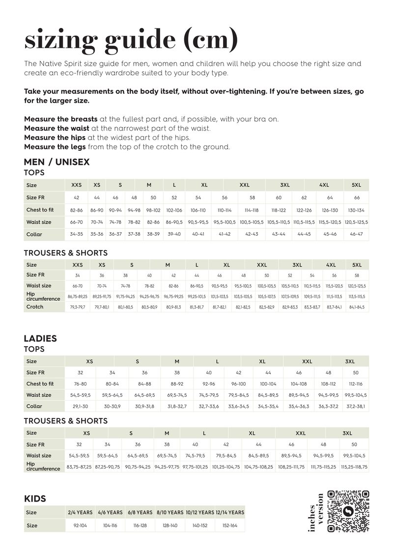 All Products size guide