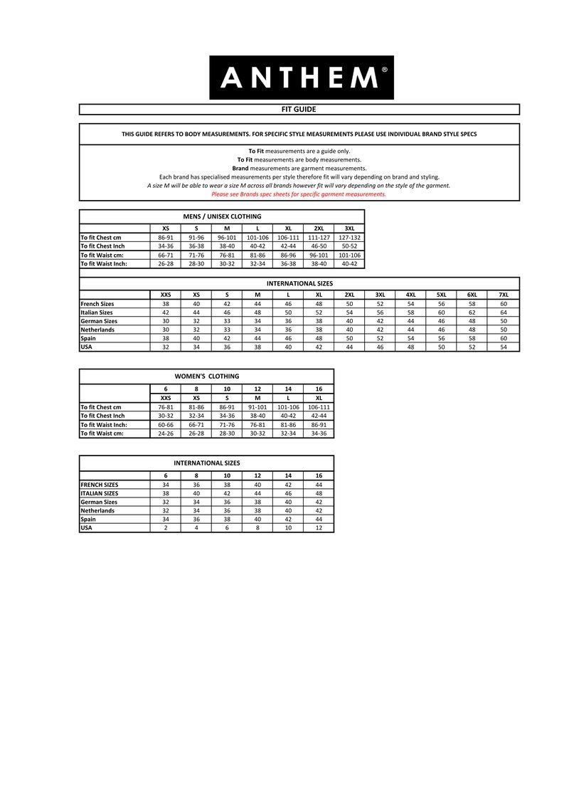 Page 1 size guide