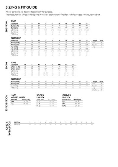 All Products size guide