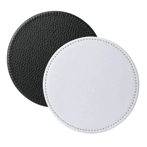 White PU Leatherette Coasters - Round Thumbnail