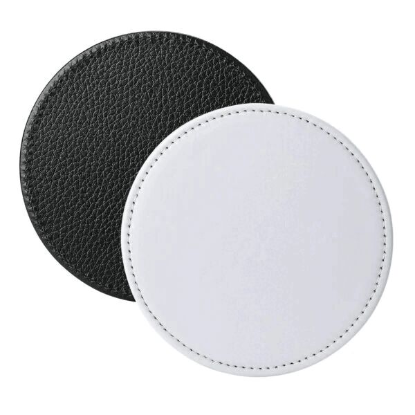 White PU Leatherette Coasters - Round Thumbnail